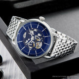 Emporio Armani Aviator Skeleton Blue Dial Silver Mesh Bracelet Watch For Men - AR60024