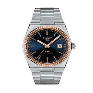 Tissot PRX Powermatic 80 Automatic 18K Gold Blue Dial Silver Steel Strap Watch for Men - T931.407.41.041.00