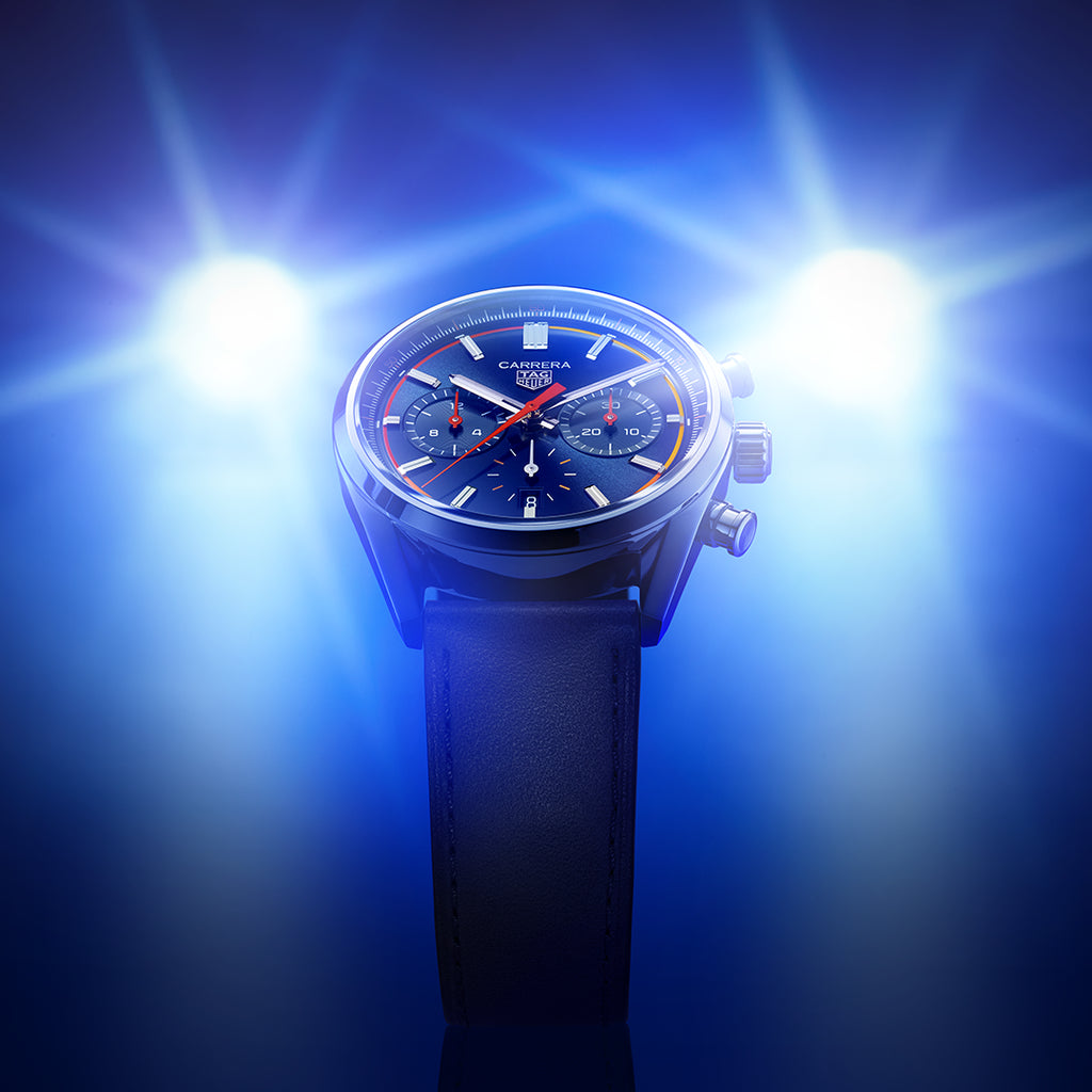 Tag Heuer Carrera Chronograph Blue Dial Blue Leather Strap Watch for Men - CBN201D.FC6543