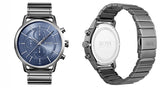Hugo Boss Architectural Chronograph Blue Dial Grey Steel Strap Watch for Men - 1513574