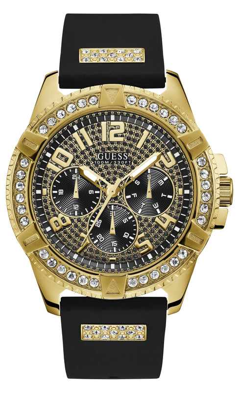Guess Frontier Crystals Black Dial Black Silicone Strap Watch For Men - W1132G1