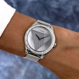 Guess Tri Glitz Quartz Silver Dial Silver Mesh Bracelet Watch For Women - W1142L1