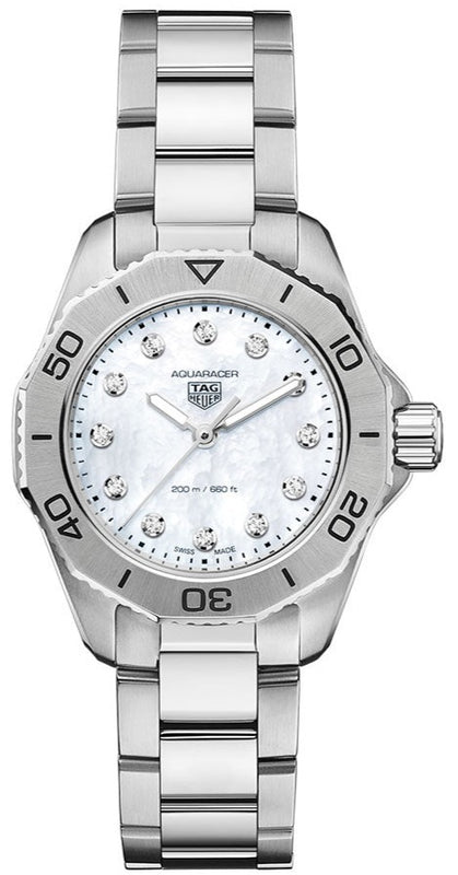 Tag Heuer Aquaracer Professional 200 Quartz Diamond Mother of Pearl Dial Silver Steel Strap Watch for Women - WBP1416.BA0622