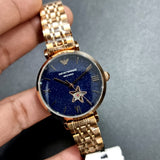 Emporio Armani Meccanico Gianni T Bar Blue Dial Rose Gold Steel Strap Watch For Women - AR60043