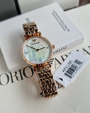 Emporio Armani Gianni T Bar Quartz Mother of Pearl Dial Rose Gold Steel Strap Watch For Women - AR11385