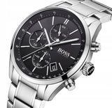 Hugo Boss Grand Prix Chronograph Black Dial Silver Steel Strap Watch for Men - 1513477