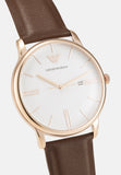 Emporio Armani Minimalist Quartz White Dial Brown Leather Strap Watch For Men - AR11572