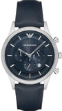 Emporio Armani Lambda Chronograph Blue Dial Blue Leather Strap Watch For Men - AR11018