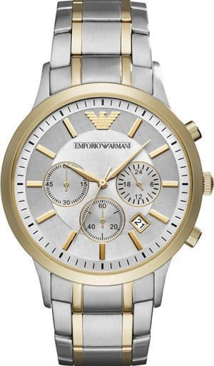 Emporio Armani Renato Chronograph Silver Dial Two Tone Steel Strap Watch For Men - AR11076