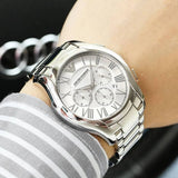 Emporio Armani Valente Chronograph Silver Dial Silver Steel Strap Watch For Men - AR11081