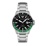Emporio Armani Sea Explorer GMT Black Dial Silver Steel Strap Watch For Men - AR11589