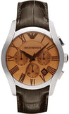 Emporio Armani Valente Chronograph Amber Dial Brown Leather Strap Watch For Men - AR1634