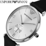 Emporio Armani Retro Analog Quartz Silver Dial Black Leather Strap Watch For Men - AR1674