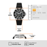 Emporio Armani Sea Explorer Meccanico Automatic Black Dial Black Silicone Strap Watch For Men - AR60062