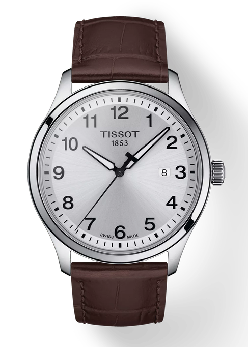 Tissot T-Sport Gent XL Silver Dial Brown Leather Strap Watch for Men - T116.410.16.037.00