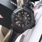 Guess Rigor Analog Black Dial Black Leather Strap Watch For Men - W0040G1