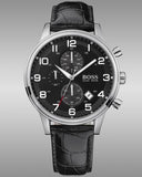 Hugo Boss Aeroliner Chronograph Black Dial Black Leather Strap Watch For Men - 1512448