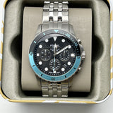 Fossil FB-01 Chronograph Black Dial Silver Steel Strap Watch for Men - FS5827