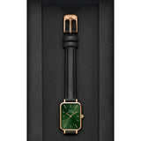Daniel Wellington Quadro Pressed Melrose Emerald Green Dial Black Leather Strap Watch For Women - DW00100446