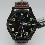 Hugo Boss Aeroliner Maxx Black Dial Brown Leather Strap Watch For Men - 1513079