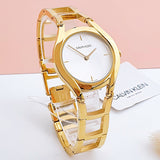 Calvin Klein Class White Dial Gold Steel Strap Watch for Women - K6R23526