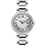 Cartier Ballon Bleu De Cartier Diamonds White Dial Silver Steel Strap Watch for Women - W4BB0015