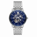 Emporio Armani Aviator Skeleton Blue Dial Silver Mesh Bracelet Watch For Men - AR60024