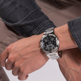 Guess Duke Glitz Black Dial Silver Steel Strap Watch For Men - GW0576G1