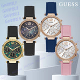 Guess Solstice Diamonds Silver Dial Blue Rubber Strap Watch for Women - GW0113L3