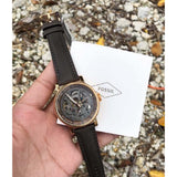 Fossil Boyfriend Automatic Skeleton Grey Dial Grey Leather Strap Watch for Women - ME3089