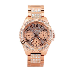 Guess Frontier Diamonds Rose Gold Dial Rose Gold Steel Strap Watch For Women - W1156L3