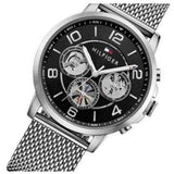 Tommy Hilfiger Chronograph Black Dial Silver Mesh Bracelet Watch for Men - 1791292