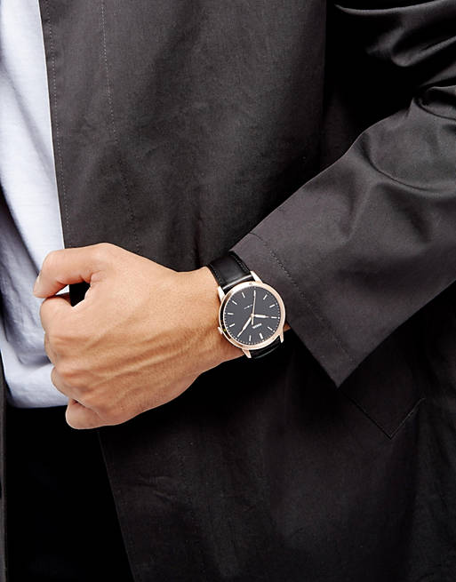 Fossil The Minimalist Black Dial Black Leather Strap Watch for Men - FS5376