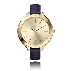 Michael Kors Runway Quartz Gold Dial Blue Leather Strap Watch For Women - MK2285