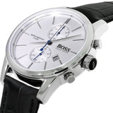Hugo Boss Jet Chronograph White Dial Black Leather Strap Watch for Men - 1513282