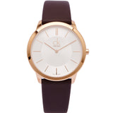 Calvin Klein Minimal White Dial Brown Leather Strap Watch for Men - K3M216G6