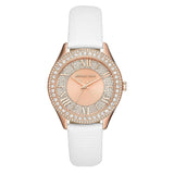 Michael Kors Harlowe Analog Rose Gold Dial White Leather Strap Watch For Women - MK2989
