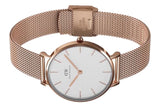 Daniel Wellington Classic Petite Melrose White Dial Rose Gold Mesh Bracelet Watch For Women - DW00100163