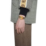Gucci Grip Disney Mickey Mouse Gold Dial Brown Leather Strap Watch For Women - YA157420