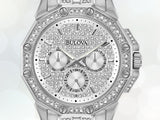 Bulova Crystal Collection Pave Silver Dial with Crystals Silver Steel Strap Watch for Men - 96C134