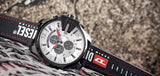 Diesel Mega Chief Chronograph Silver Dial Black Leather Strap Watch For Men - DZ4512