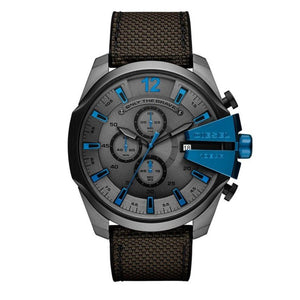 Diesel Mega Chief Chronograph Black Dial Black Nylon Strap Watch For Men - DZ4500