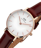 Daniel Wellington Classic Petite St Mawes White Dial Brown Leather Strap Watch For Women - DW00100231