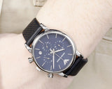 Emporio Armani Luigi Chronograph Blue Dial Black Leather Strap Watch For Men - AR1736