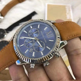 Michael Kors Lexington Chronograph Blue Dial Brown Leather Strap Watch For Men - MK8537