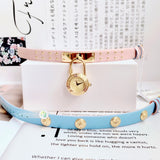 Versace Medusa Lock Icon Quartz Gold Dial Pink & Blue Leather Strap Watch For Women - VEDW00219
