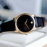 Movado Museum Black Dial Black Leather Strap Watch For Men - 0607014