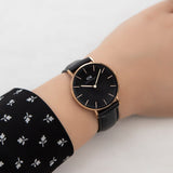 Daniel Wellington Classic Sheffield Black Dial Black Leather Strap Watch For Women - DW00100139
