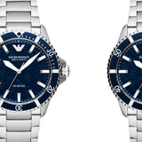 Emporio Armani Sea Explorer Meccanico Automatic Blue Dial Silver Steel Strap Watch For Men - AR60059