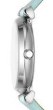 Emporio Armani Gianni T Bar Analog Crystals Silver Dial Blue Leather Strap Watch For Women - AR11443